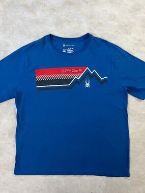 Spyder Graphic T-Shirt Activewear Blue Short Sleeve Men's Size XXL Spider Logo